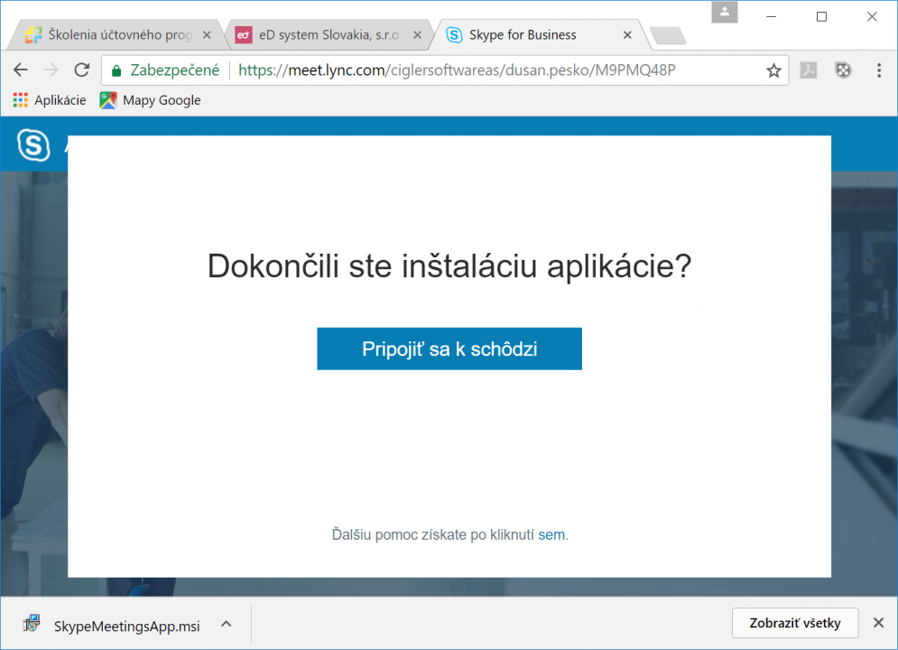 Webinár dokončenie inštalácie aplikácie